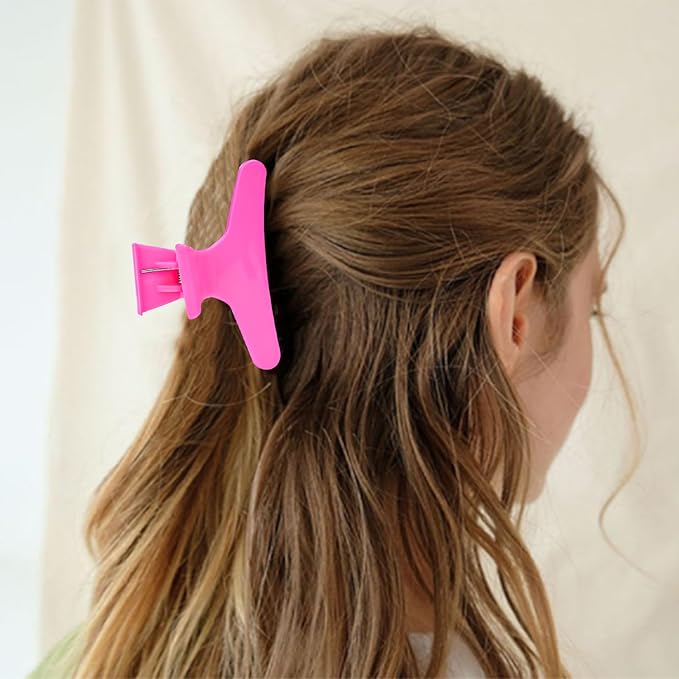 Hair Clips for Styling Sectioning 12 Pack Hot Pink Butterfly Clamps Hair Claw Clips Pro Salon Hair Clips for Styling, Sectioning, Cutting and Coloring