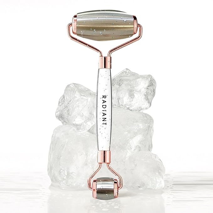 Ice Roller for Face, Dual-Head Stainless Steel, Rose Gold, Facial Massage Tool for Puffiness Reduction, Skin Tightening, Circulation