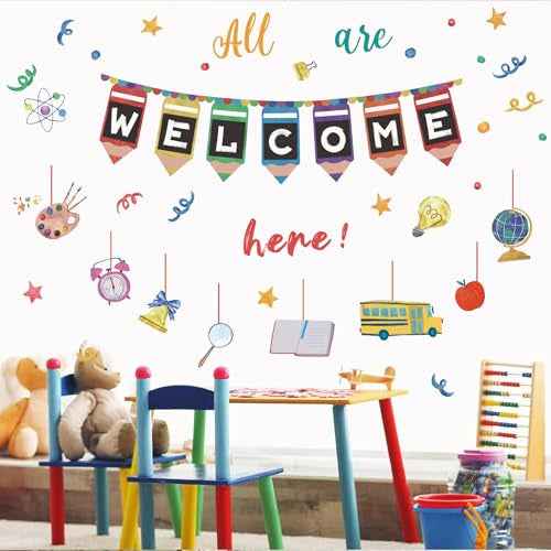 Welcome Back to School Wall Decals,Classroom Window Clings,First Day of School Window Stickers,Welcome to Our Classroom Wall Stickers for Students Teachers Nursery Preschool Kid's Room Playroom