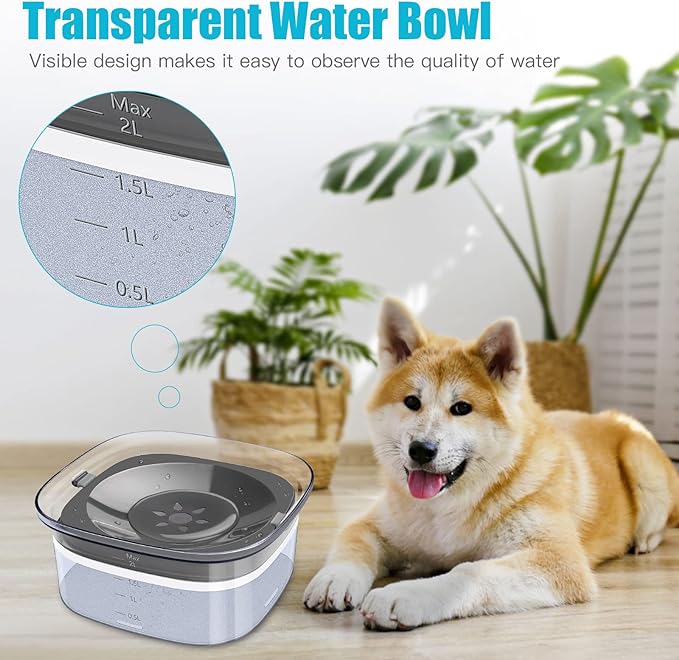 UPSKY 70oz Dog Water Bowl 2L No Spill Dog Bowls Large Capacity Spill Proof Slow Water Feeder, No Splash Pet Water Dispenser Vehicle Carried Travel Slow Drinking Bowl for Messy Drinkers