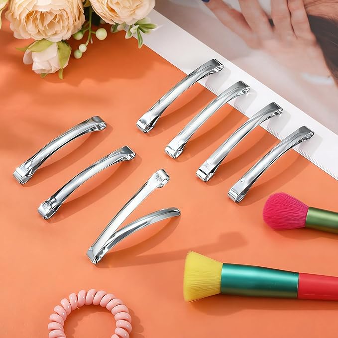 Hotop 30 Pieces Open Center Metal Barrettes Anti-slip Metal Hair Clip for Women, Assorted Colors (Slide Barrette,Silver)