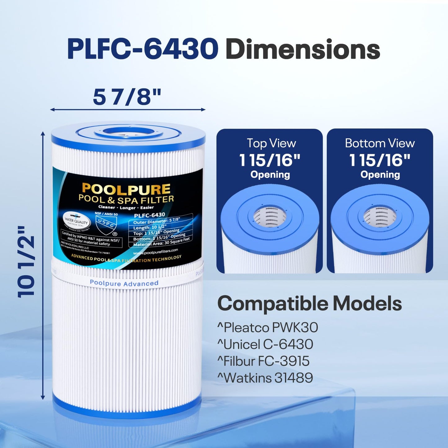 POOLPURE C-6430 Spa Filter Replaces Watkins 31489, Pleatco PWK30, Filbur FC-3915, P/N0969601, 71825, 73178, 73250, 30 sq. ft. Hot Spring Spa Filter 4 PACK