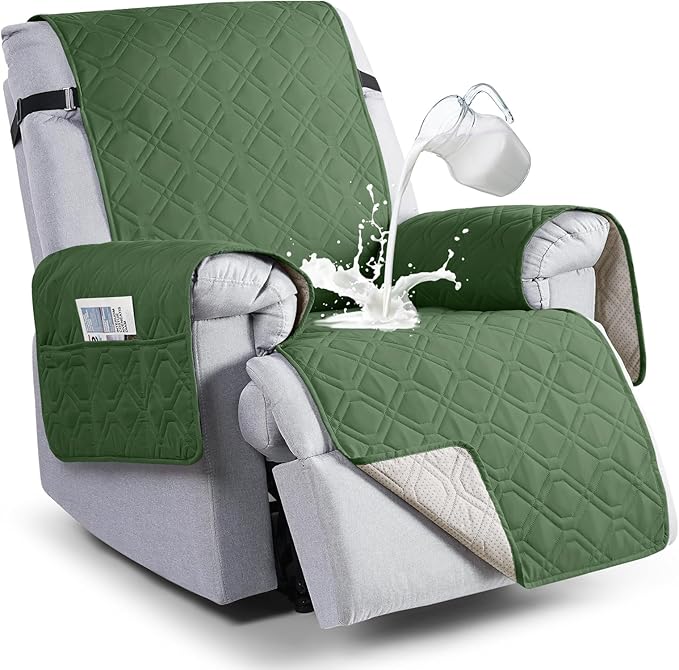 VANSOFY 100% Waterproof Recliner Chair Covers, Recliner Cover Non-Slip Dog Chair Cover Furniture Protector Washable Slipcover with Pocket, Elastic Straps for Pets, Dogs(Vine Green, 25")