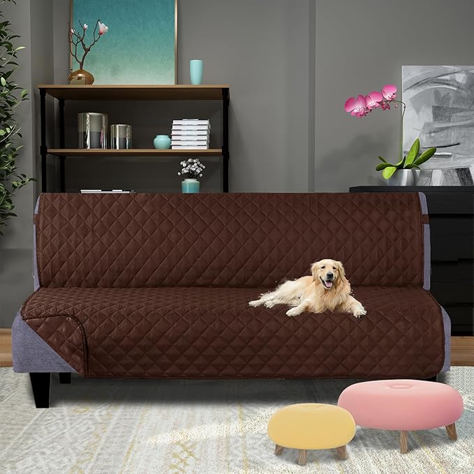 U-NICE HOME Futon Sofa Covers Reversible Sofa Slipcover Armless Cover Furniture Protector Couch Cover Water Resistant (Futon, Brown/Brown)