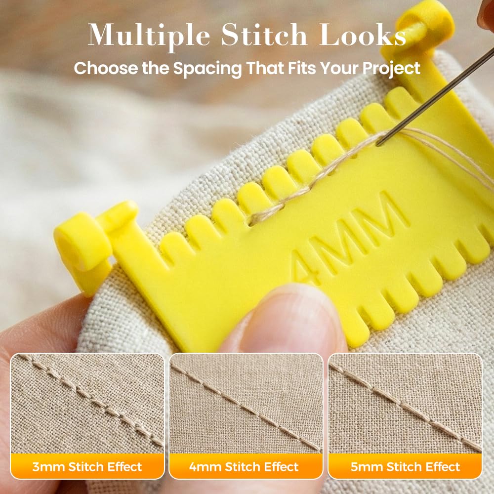 3pcs Clip-On Sewing Ruler, Hand Edge Stitch Lock and Sewing Gauge for Even Stitches, Quilting Templates with 2mm, 3mm, 4mm Spacing (Set C)
