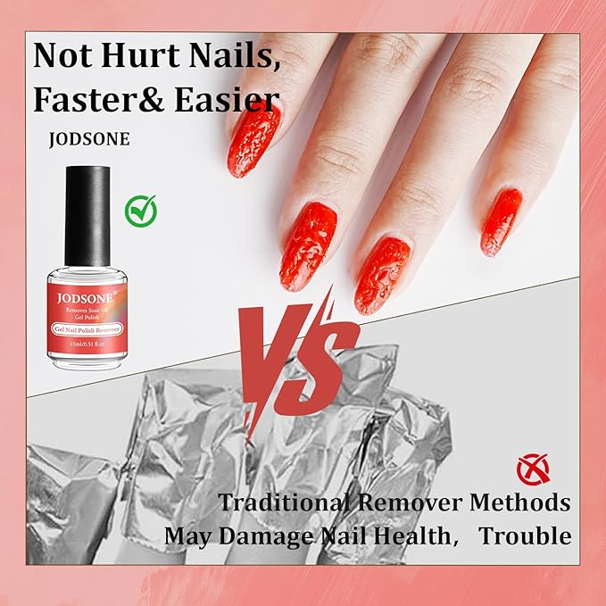 JODSONE Professional Gel Nail Polish Remover Kit:3Pcs Quick 15ML Gel Nail Polish Remover,2 Sanding Strips and Steel Pushers,Complete with Professional and Highly Efficient Tools,Safe Remove at Home