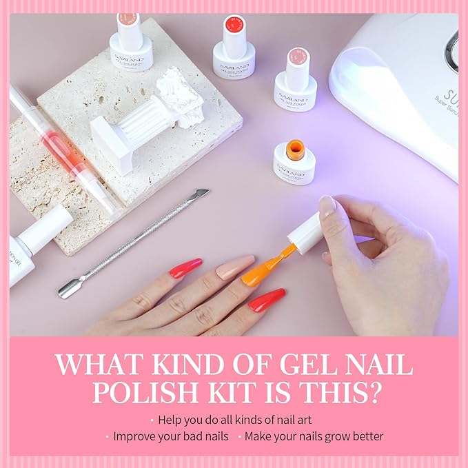 SAVILAND 76PCS Gel Nail Polish Kit with 180W(5X Faster) U V Light - Starter Kit 30 Colors Gel Polish Spring Summer Nude White Soak-Off U V LED Nail Gel with 180W LED Nail Lamp Starter Kit, Gel Glossy/Matte Gel for Home DIY Nail Salon, Gift for Women