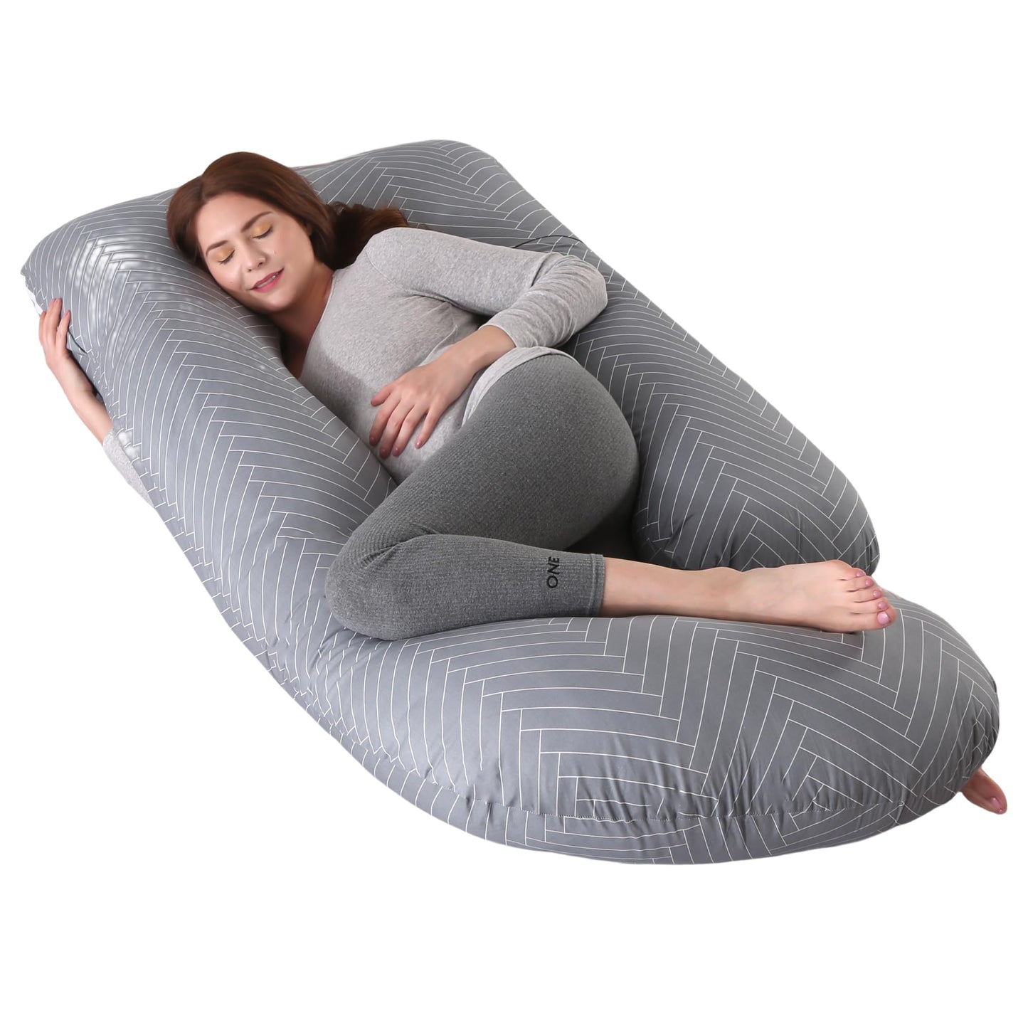 ALLOPERA Pregnancy Pillow, Full Body Maternity Pillow 57 inch, with Removable Washable Cover - Sleep Support for Legs, Back, Neck, Shoulder, HIPS, Belly for Pregnent Women, 100% Cotton