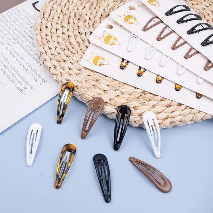 40pcs Hair Clips Set for Women & Girls, 2 Inch Non-Slip Metal Barrettes for Thick or Thin Hair, Reusable Classic Clips in Black, Brown, White, and Tortoise