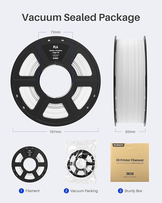 ELEGOO PLA Filament 1.75mm Black 2KG, 3D Printer Filament Dimensional Accuracy +/- 0.02mm, 2pcs 1kg Spool(2.2lbs) Fit Most FDM 3D Printers