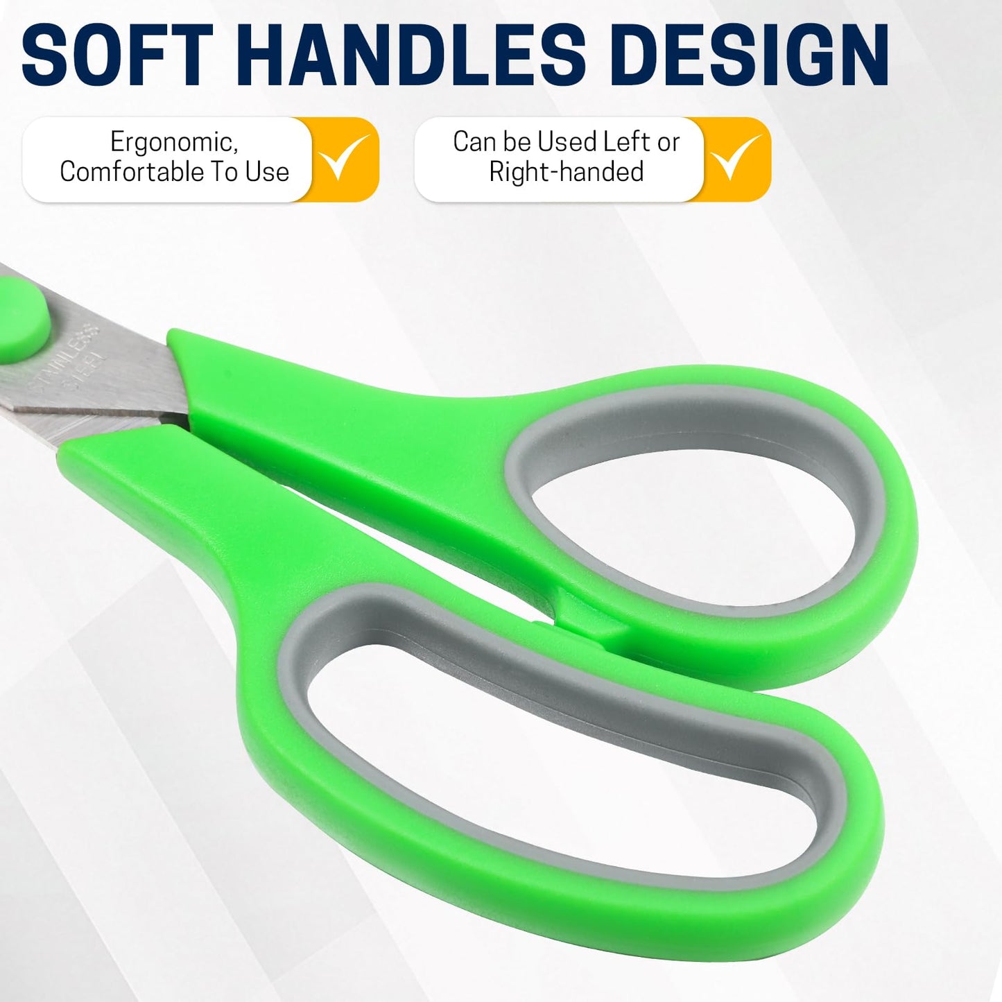 BURVAGY 24-Pack 8" All Purpose Heavy Duty Sharp Scissors Bulk for Office School Home Stainless Steel Blades Safety Soft Grip Handles,Right/Left Handed Scissors