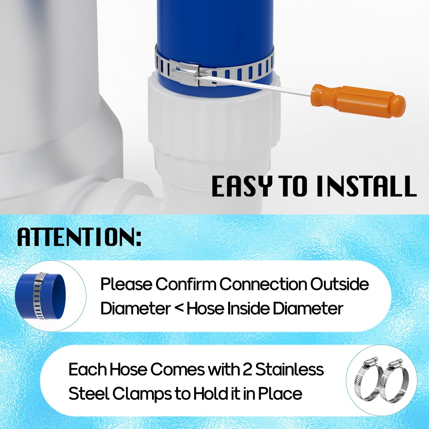 Mosenpol Pool Backwash Hose 1-1/2" x 100 FT - Heavy Duty Layflat Sump Pump Hose, Weather and Burst Resistant PVC Discharge Hose with 2 Clamps for Water Transfer, Pool Drainage, Pool Drain
