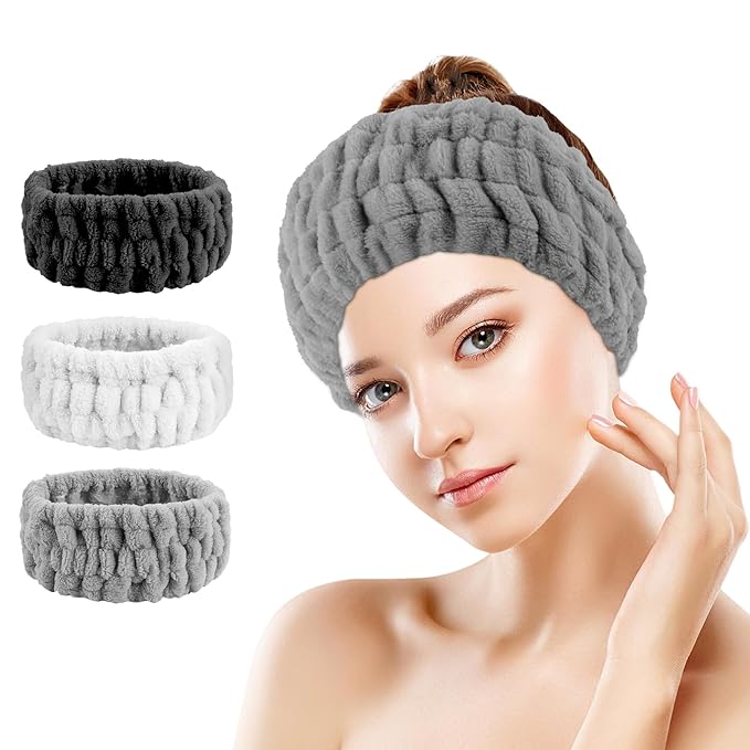 3PCS Spa Headband for Women – Soft Terry Cloth Hairband for Facial Makeup, Face Washing, Masking, Showering, and Spa Treatments (Multiple colors)