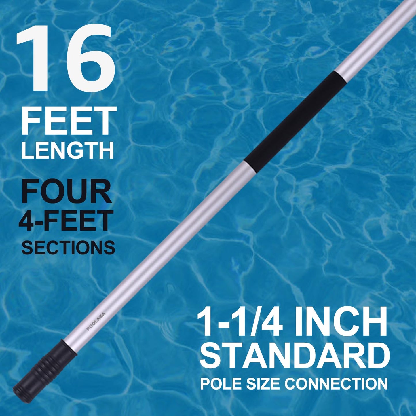 POOLAZA Pool Pole 16ft Heavy Duty, Detachable Swimming Pool Pole with User-Friendly Double Grip, Anodized Aluminum Pool Cleaning Pole, 4 Sections Super Sturdy Pool Poles for Cleaning