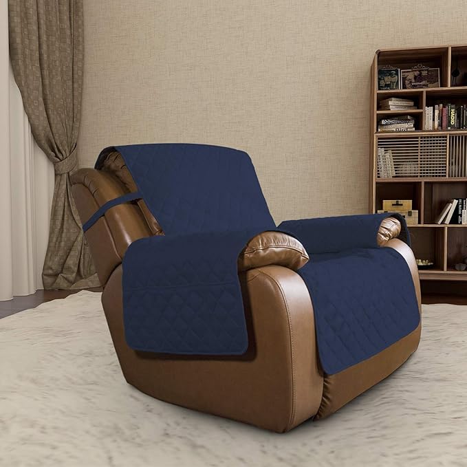 Easy-Going Oversized Recliner Cover Reversible Couch Cover Sofa Cover for Living Room Water Resistant Furniture Protector with Elastic Straps for Pets Dog (Large Recliner 27-29in, Navy/Ivory)