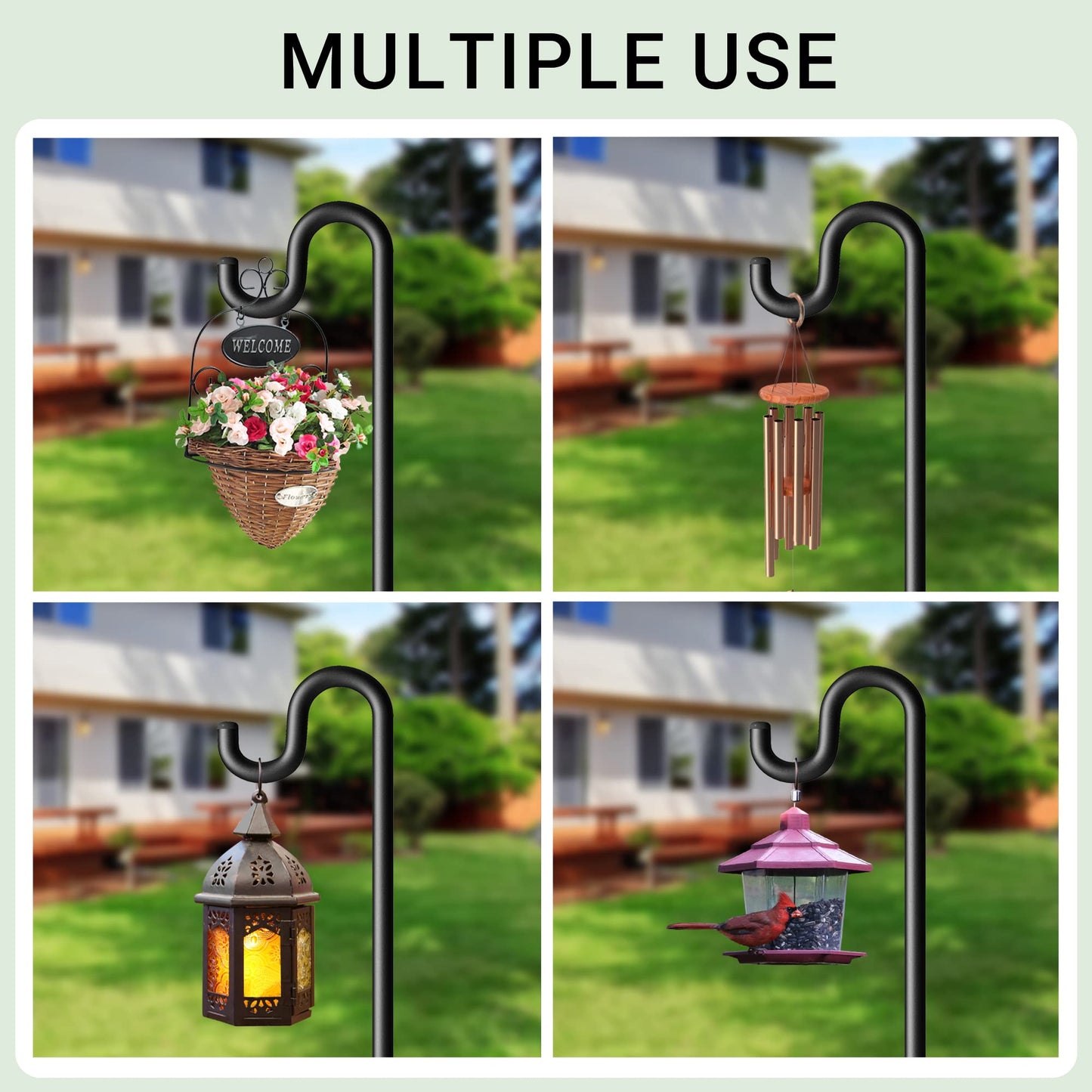 Surprizo 60" Shepherds Hooks for Outdoor, Extra Thick Bird Feeder Pole with 5 Prong Base, Adjustable Shepards Hook for Garden, Weddings, Hanging Plant