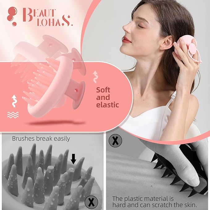 Scalp Massager Shampoo Brush, Scalp Scrubber with Soft Silicone Bristles, Scrubber Scalp Exfoliator for Dandruff RemovalÃ¯Â¼ÂHair Grouth,Wet Dry Hair Massager Brush for All Hair (Pink)