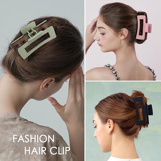 8 Pcs Large Hair Claw Clips 4.1 Inch Non-slip Big Square Matte Hair Claws for Women, Strong Hold Banana Clip for Thick Thin Hair(White/Green/Pink/Black)