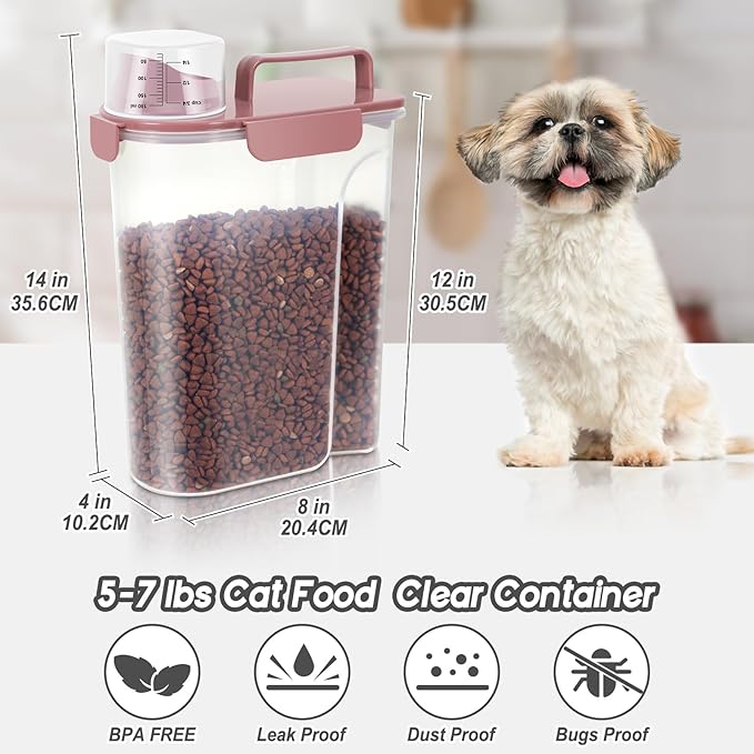 5Lbs Airtight Cat Dog Food Storage Container with Upgraded Large Nozzle BPA-Free, Pet Food Storage Containers for Rice, Grain, Pet Food, Flour, Dog Treat Storage (Pink×2, 5L-2pack)