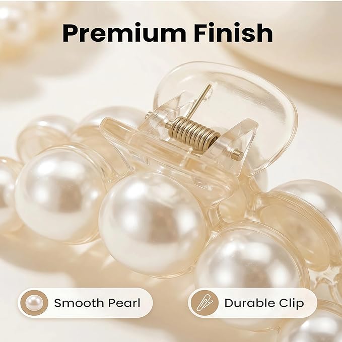 Hair Clips for Women, Large Pearl Hair Claw Clip Set Strong Hold No Slip, Banana Jaw Clip Barrettes, Hair Accessories Birthday Wedding MothdayÃ¢ÂÂs Day Gift for Girl Wife Styling Thick Thin (4 PCS)
