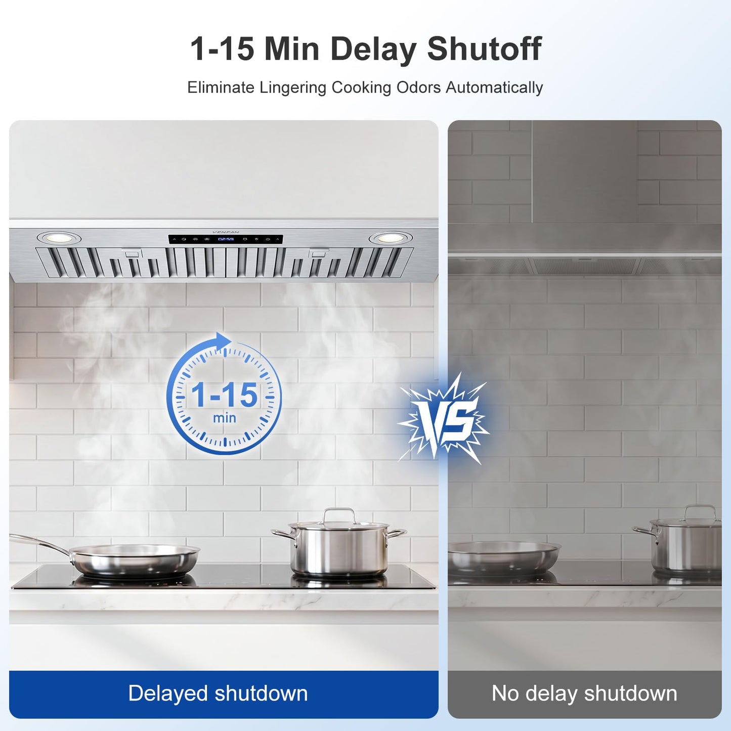 VENFAN 30 Inch Insert Range Hood, 1200 CFM DC Motor Kitchen Vent Hood with Gesture Sensing & Touch Control, Ducted/Ductless Convertible Built-in Range Hood, Stainless Steel
