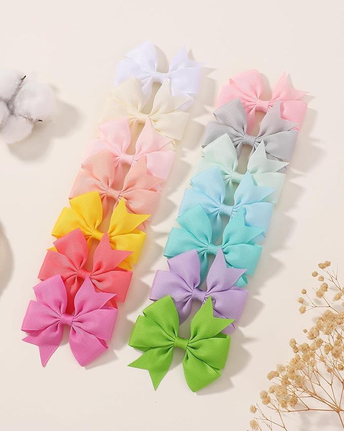 Choicbaby 60pcs 3 Inches Boutique Grosgrain Ribbon Pinwheel Hair Bows for Baby Girls, Toddler Bows Hair Clip Birthday Gifts In Pair
