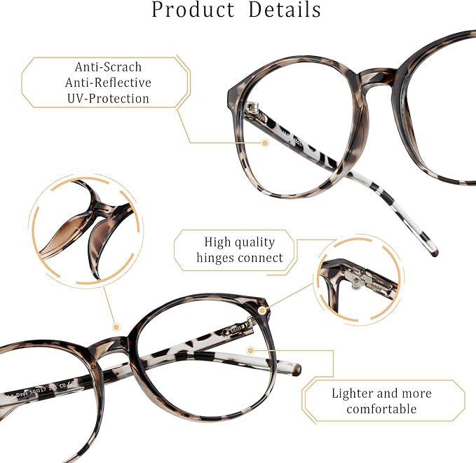 LifeArt Round Blue Light Blocking Glasses, Computer Glasses, Gaming Glasses, TV Glasses for Women Men (Leopard, 1.75 Magnification)