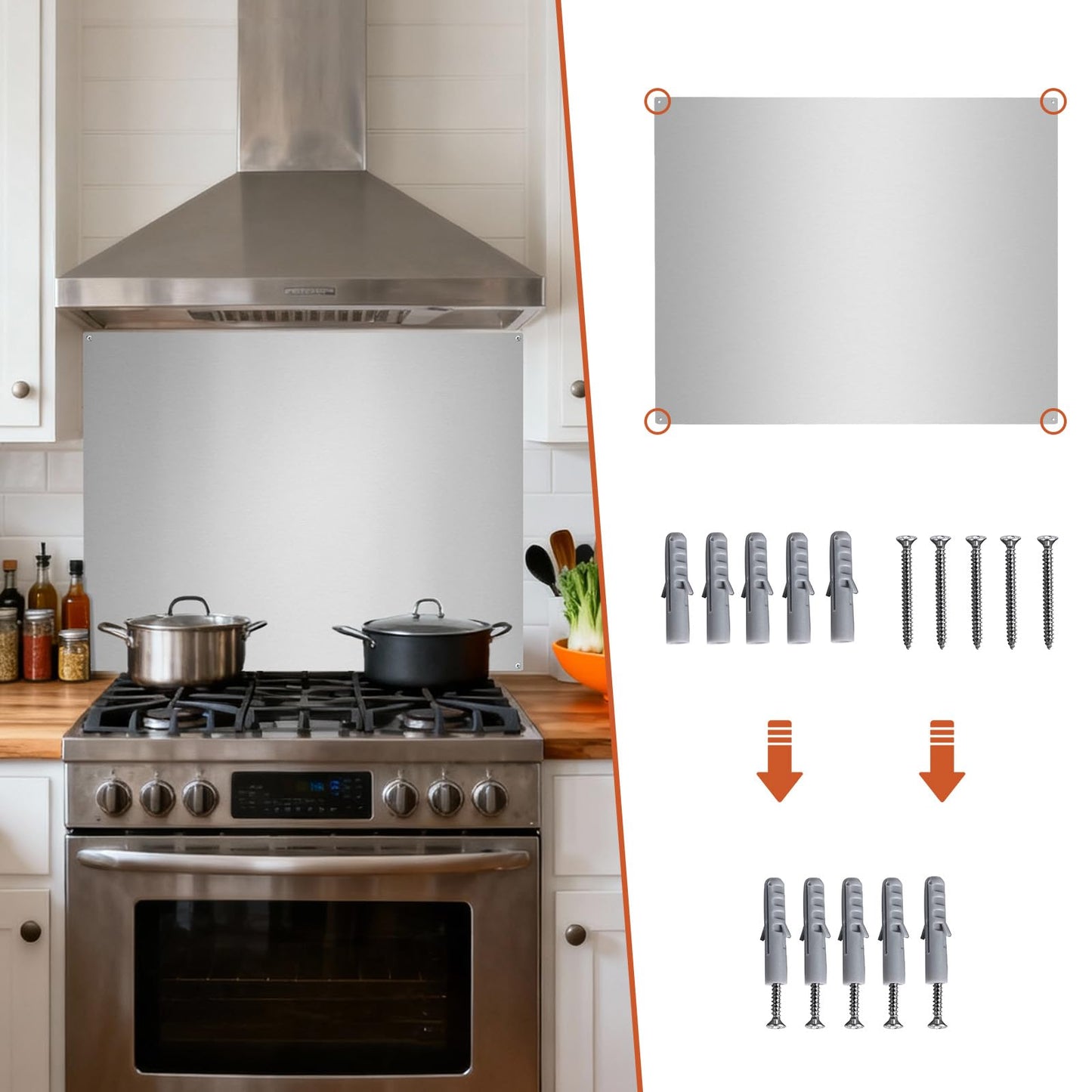 ONEEON Stainless Steel Backsplash ，24 x 30 Inch Range Hood Stove Backsplash Back Stainless Steel Sheet for Kitchen