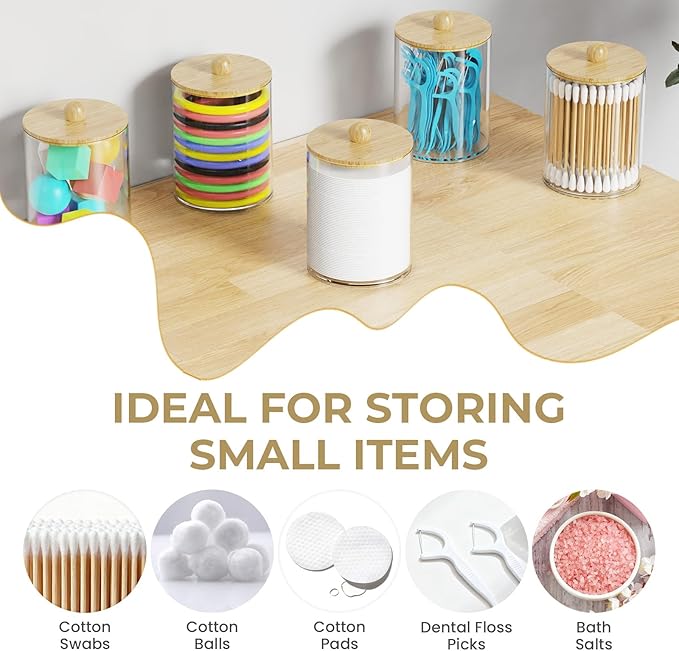 PARKMANI Bathroom Counter Organizer, Bathrooms Toothbrush Holder Set with 3 PCS Qtip Holder, Kids Electric Toothbrush and Toothpaste Holder Organizer Drainage for Bathroom Accessories (Wood Grain)