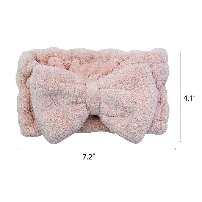 Chloven 2 Pack Microfiber Bowtie Headbands Facial Makeup Headband Cosmetic Bowknot Hairlace Wash Spa Yoga Sports Shower Adjustable Elastic Hair Band for Girls and Women