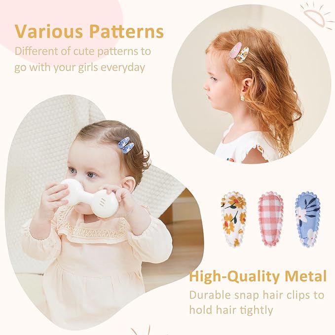60 PCS Snap Flower Pattern Hair Clips for Fine Hair - 1.5 Wrapped Mini Barrettes and Hair Accessories for Infants and Toddlers