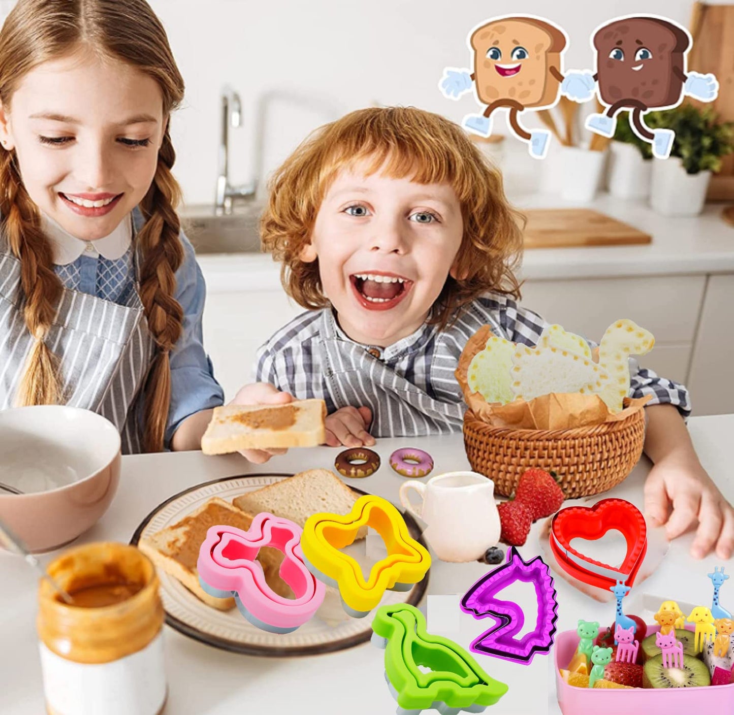 BANIC Uncrustable Sandwich Cutter, 24Pcs Sandwich Cutter and Sealer Set, Crustless Sandwich cutter Shapes Butterfly Unicorn Dino ect, Lunch & Bento Box Accessories,Bread Fruit Cookie Cutters for kids