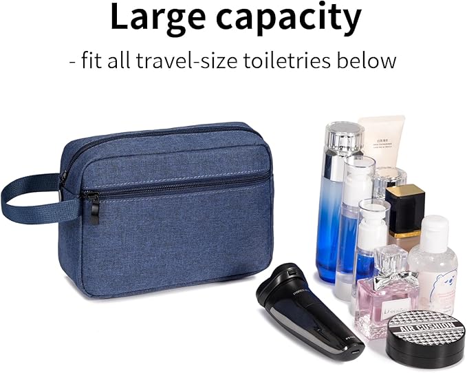 Travel Hanging Toiletry Bag with Carry Handle - Water-Resistant Small Cosmetic Organizer for Men & Women, Makeup, Shaving Kit, Gym & Travel Essentials (Blue)