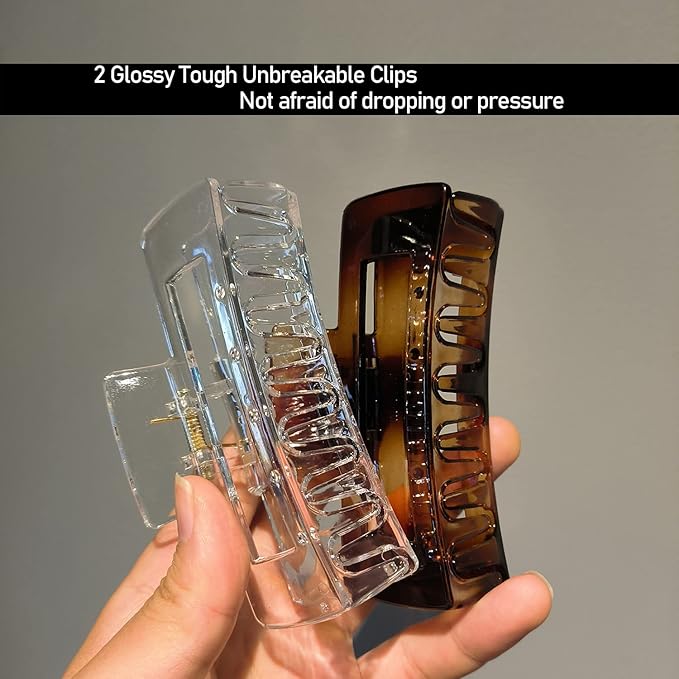 Rectangle Hair Claw Clips Large 4 Inch Matte Square Clear No Slip Big Jaw Clip Multi-Colored for Thick Hair Women, 6 Pack