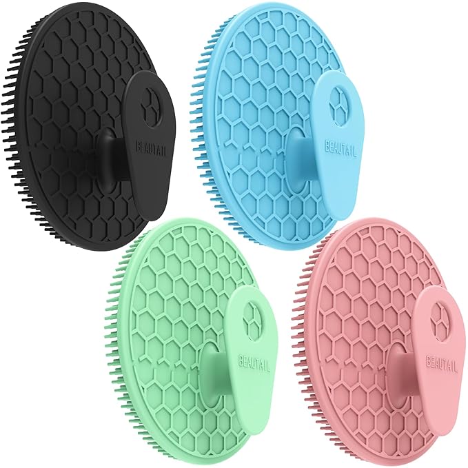 Silicone Body Scrubber 4 Pack, BEAUTAIL Shower Bath Scrubber, Gentle Exfoliating Brush for Women Men Sensitive Skin, More Hygienic Than Traditional Loofah, Long Lasting (Black+Blue+Pink+Green)