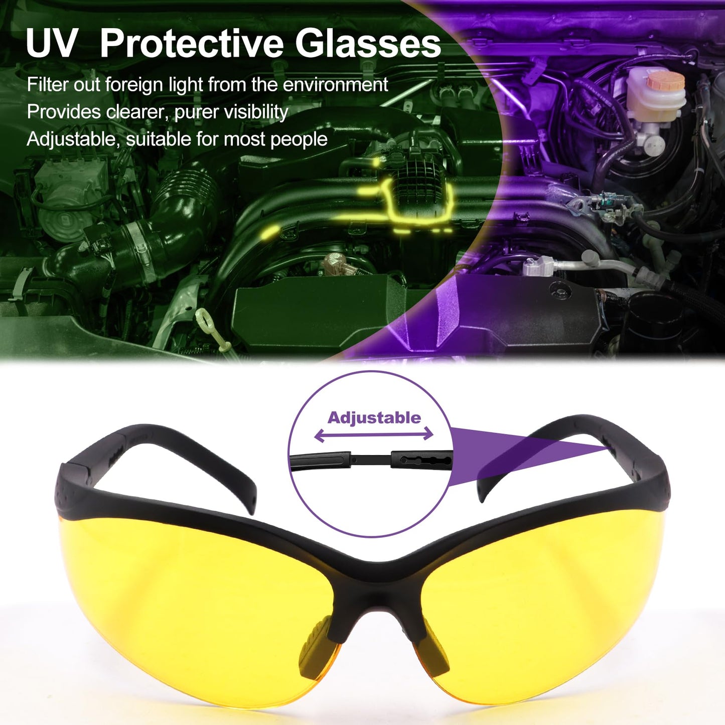 Vansky Air Conditioner Leak Detection: 100 LED Car AC UV Dye Leak Detector Kit with Protective Glasses - Automotive Professional Tool