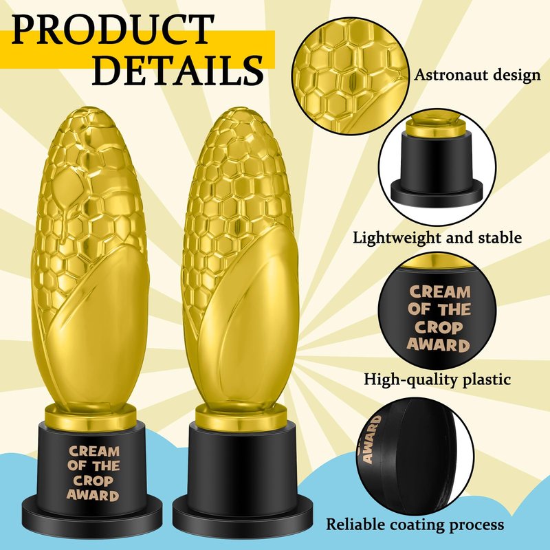 Tondiamo Small Trophy Celebrate the Top Award 6 Inch Tall Plastic MVP Funny Game Small Trophy and Awards for Employees Boss Custom Competition Gifts(Corn)