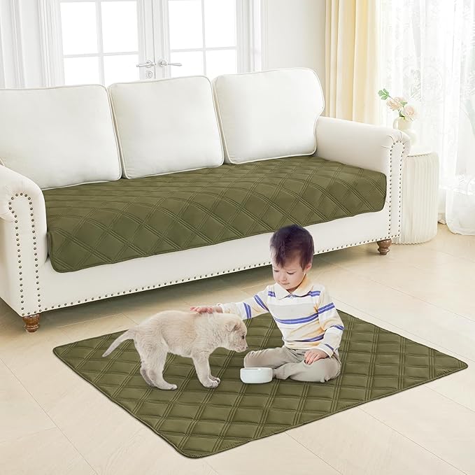 Smiry Waterproof Dog Bed Cover Blanket 30x53, Soft Reversible Pet Blanket, Washable Leakproof Cats Dogs Couch Cover for Sofa, Couch, Furniture, Green/Navy