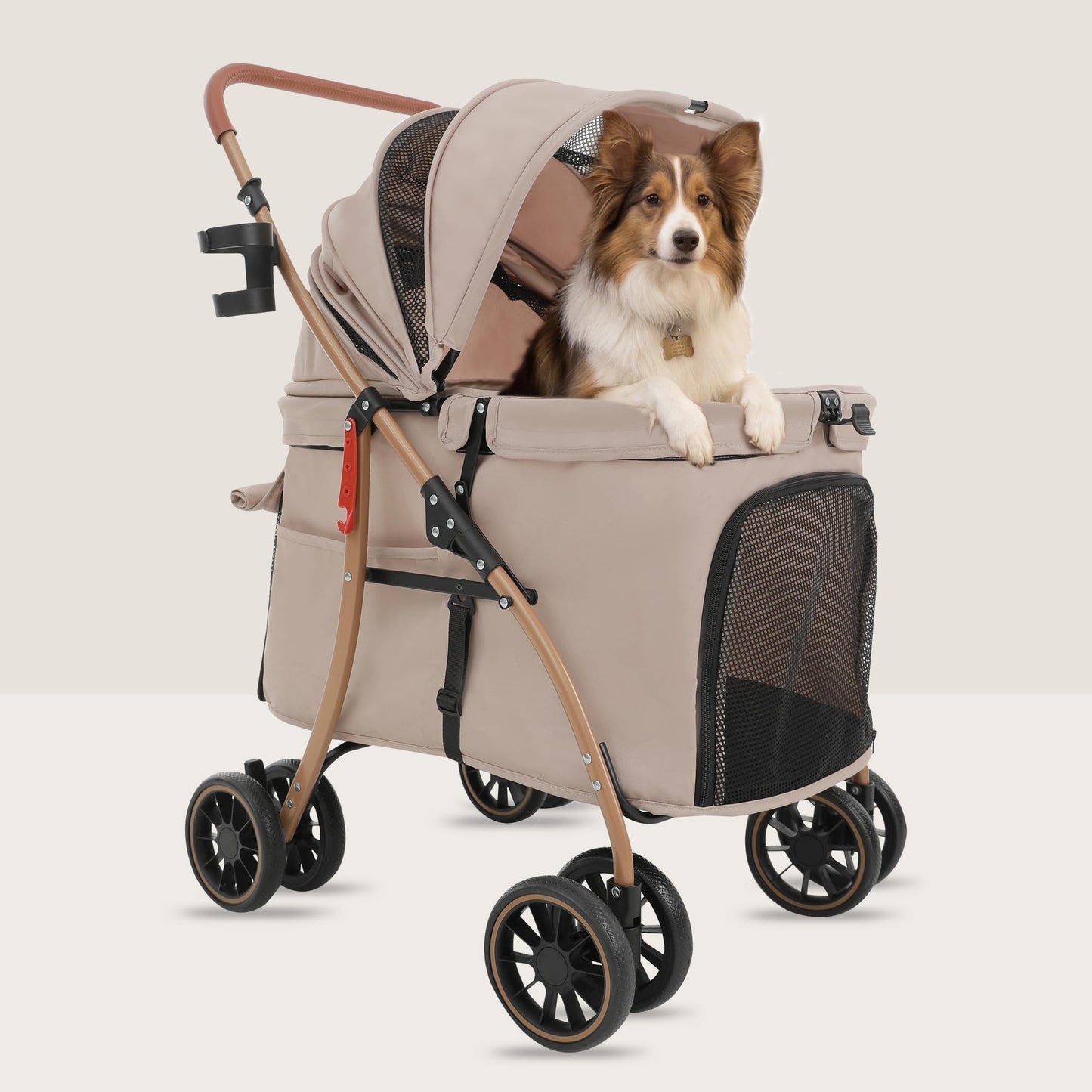 MILA&LOUIS Low-Profile Large Space Pet Stroller for Medium & Small Dogs, Suitable for Multi-Pet and Senior Dogs, 55lbs Max Load, 360° Swivel Front Wheels, One-Touch Foldable Design with Rear Brake