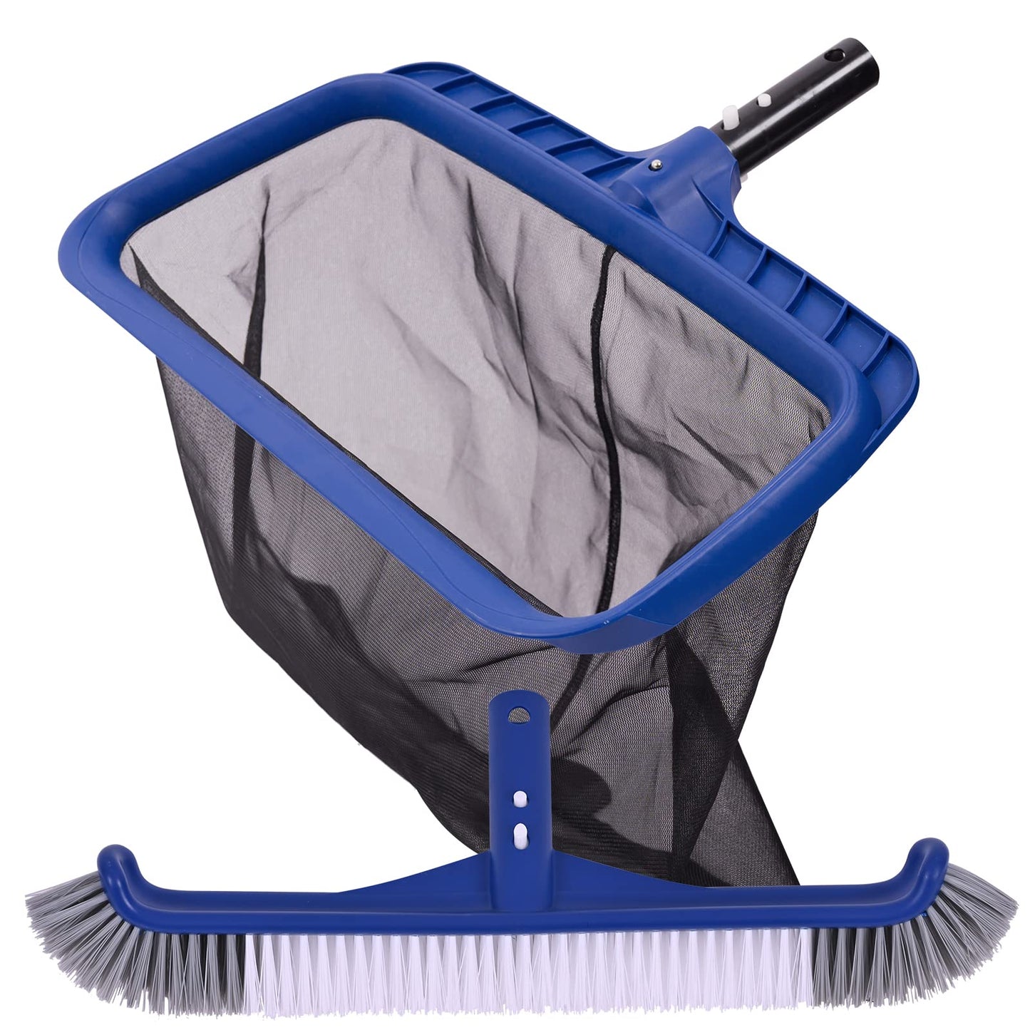 Fine Mesh Pool Net & Brush Head Combo - Sturdy Skimmer with 17.5" Professional Brushes for Pool Wall Cleaning