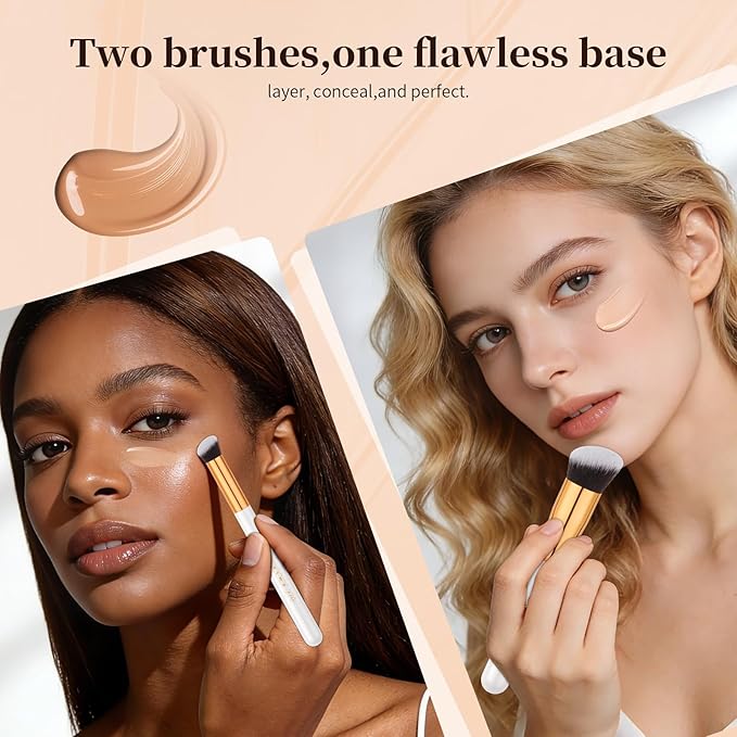 docolor Foundation Brush & 270 Concealer Brush Set, 2PCS Professional Makeup Brushes Angled Kabuki Brush for Flawless Liquid, Cream, Sculpting, Mineral Blending and Buffing
