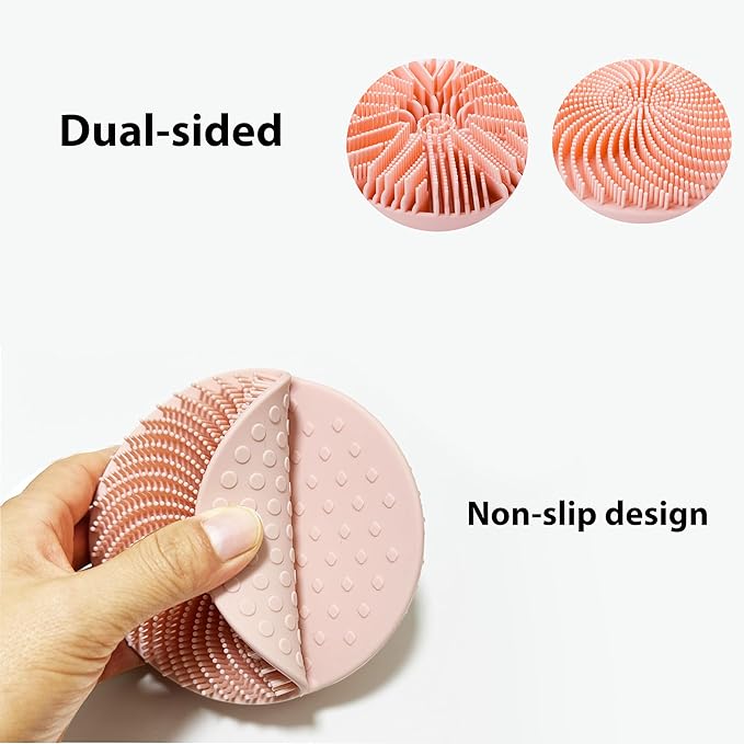 2 Pack Silicone Exfoliating Body Scrubber, Silicone Body Brush, Soft Silicone Loofah for Sensitive Skin, Shower Head Massager, Easy to Clean, Lathers Well(Pink&Black)