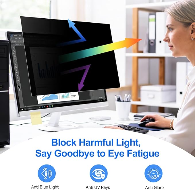 [2-Pack] Privacy Screen For Computer Monitor, 23.8-Inch 16:9 Aspect Ratio; Anti Spy/Bule Light/Glare And Eye Protection, 2 Install Ways Removable For Office, Airport, Cafe And Other Public Area; Diagonal 23.8 Inches, Width 20.74 Inches, Height 11.67 In...