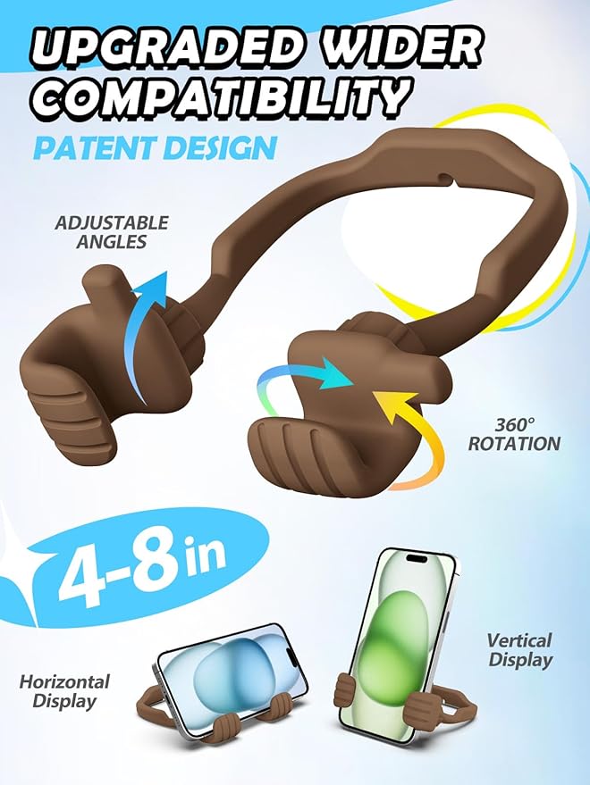 Easter Basket Stuffers Gifts for Teens Boys Men Him Cell Phone Holder: Patented Thumbs Up Phone Stand Funny Gifts for Adults Kids Teenager Husband Friend Coworkers Phone Accessories Cool Gadgets Brown