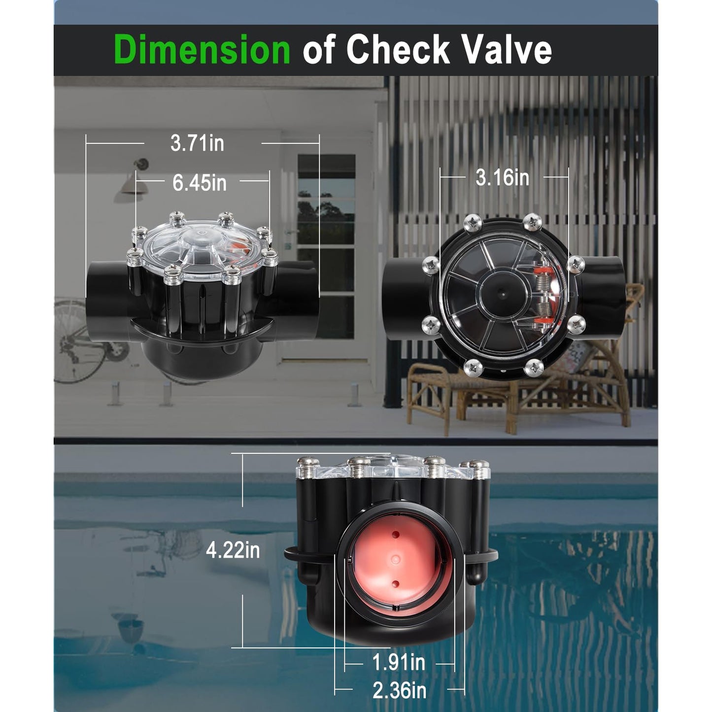 Pool Check Valve - 1 1/2 Inch- Positive Seal & Non Lube for Pools and Spas, Replaces Jandy 7235 Check Valve,180 Degree
