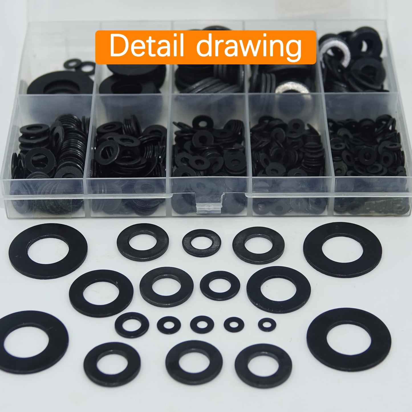 1100 Pcs 9 Sizes Flat Washers for Screws Bolts Black Metal Assorted Washers M2 M2.5 M3 M4 M5 M6 M8 M10 M12 for Furniture Mechanical Repairs