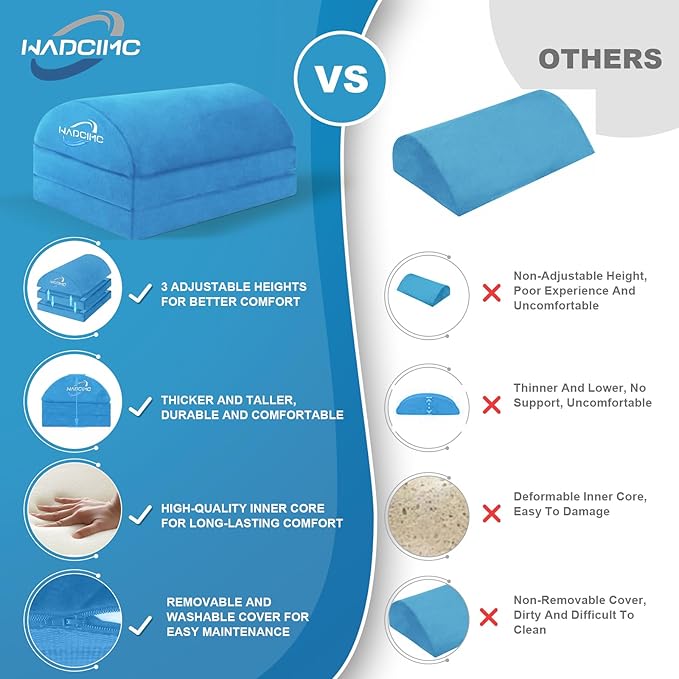 Foot Rest for Under Desk at Work, Foot Stool with Washable Cover, Comfortable Office Desk Accessories, Footrest with 3 Adjustable Heights, for Offices Gaming Chair, for Leg Support, Blue