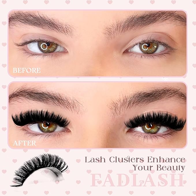 FADLASH Fluffy Lash Clusters 200D Eyelash Clusters 8-16mm Individual Clusters Eyelash Extensions Volume Lash Extensions DIY at Home (200D, 8-16mm)