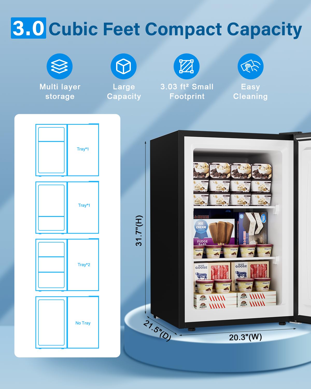 Feelfunn 1.1 Cu.ft Mini Freezer - Compact Upright Freezer with 7 Adjustable Thermostat, Removable Shelf, Reversible Single Door, 360°Uniform Cooling Small freezer for Home Office Apartment Dorm, Black