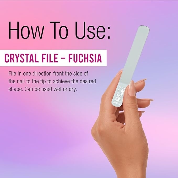 Nail Tek Crystal File - Glass Nail File with Case, Durable & Gentle for Natural Nails, Travel-Friendly Design, Fuchsia, Mini 3"